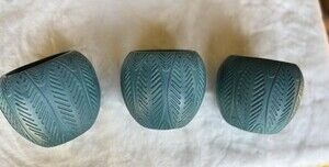 Set Of 3 Blue Tropical Design Succulent Planters Vases Flower Pots No Drainage